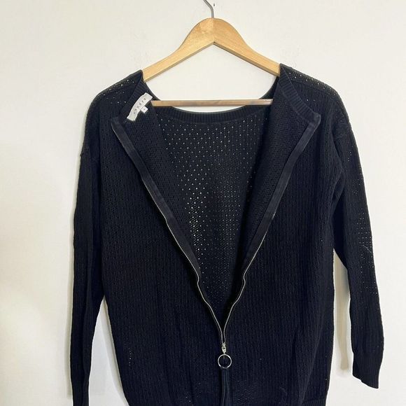 Sandro Womens Sweater Back Zip Scoop‎ Neck Open Knit Black Cotton Size 1 Paris - Picture 3 of 10